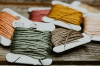 green and yellow yarn on brown wooden table